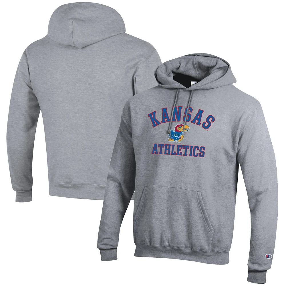 Men's Champion Gray Kansas Jayhawks Athletics Logo Pullover Hoodie