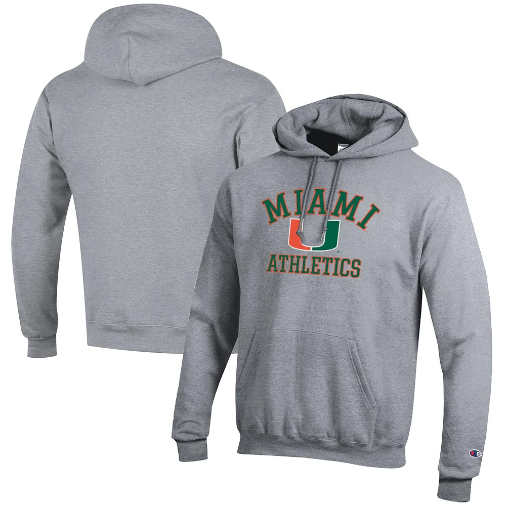 Men's Champion Gray Miami Hurricanes Athletics Logo Pullover Hoodie