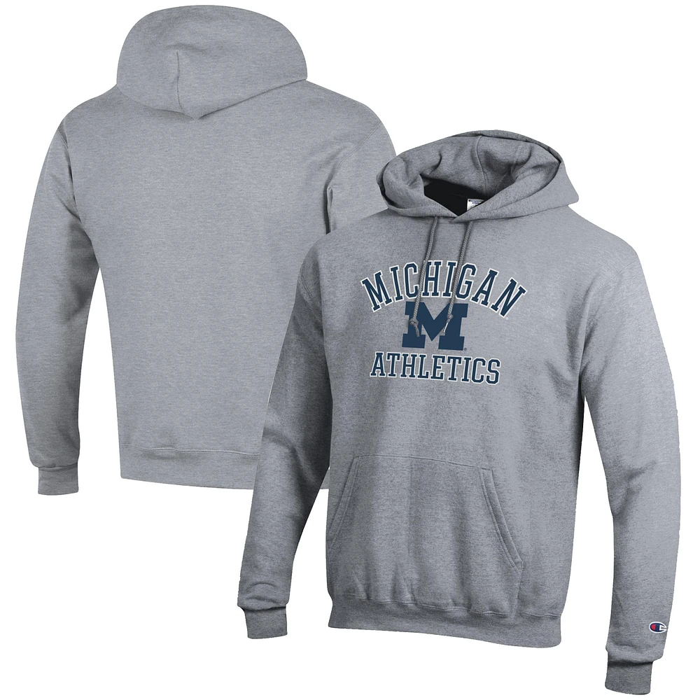 Men's Champion Gray Michigan Wolverines Athletics Logo Pullover Hoodie