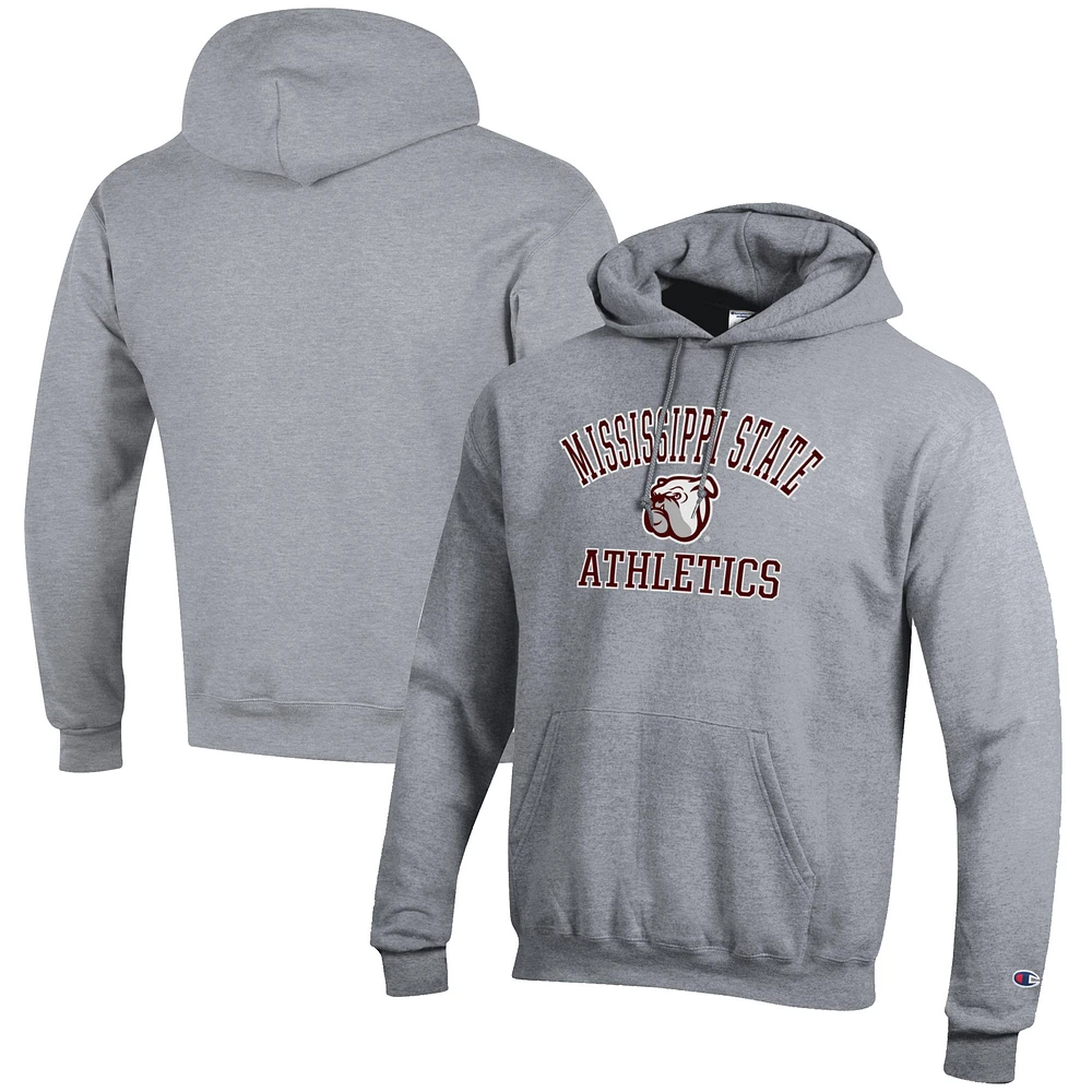 Men's Champion Gray Mississippi State Bulldogs Athletics Logo Pullover Hoodie