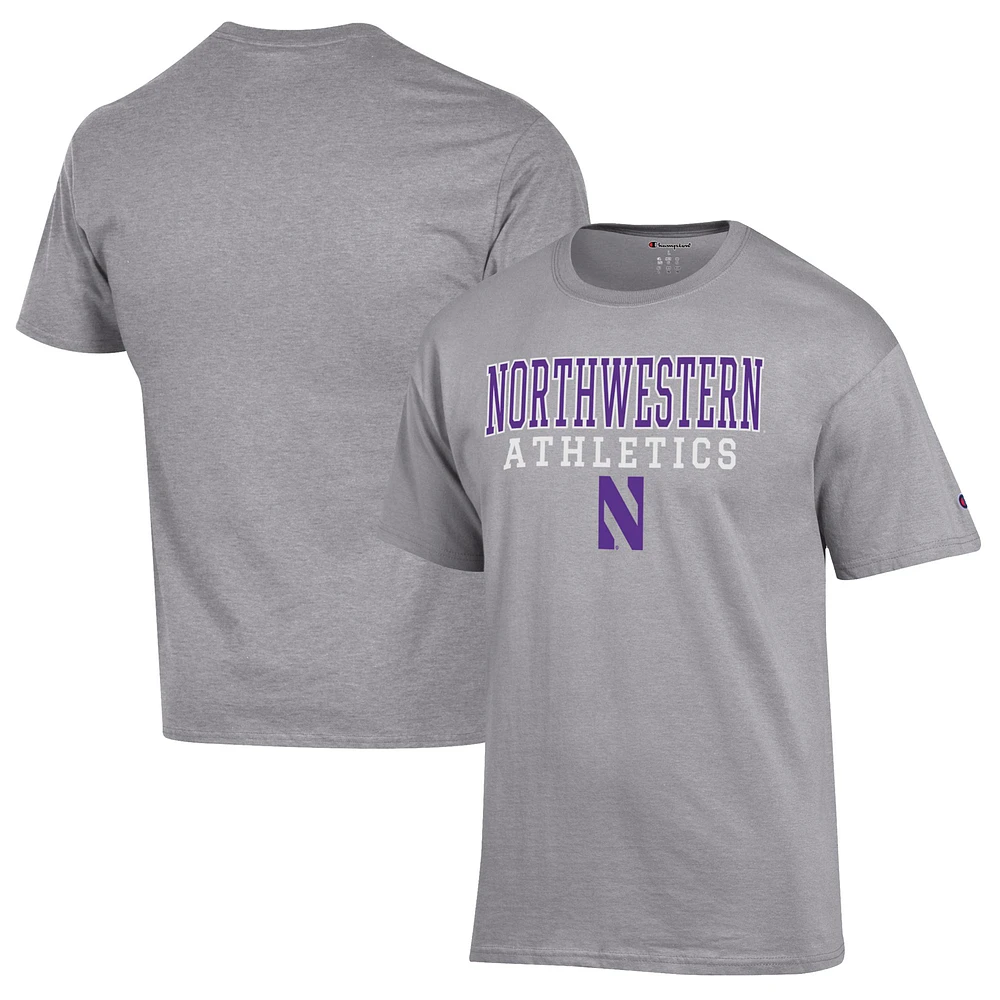 Men's Champion Gray Northwestern Wildcats Athletics Logo Stack T-Shirt