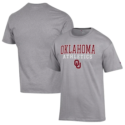 Men's Champion  Gray Oklahoma Sooners Athletics Logo Stack T-Shirt