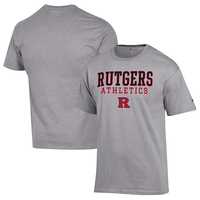 Men's Champion Gray Rutgers Scarlet Knights Athletics Logo Stack T-Shirt