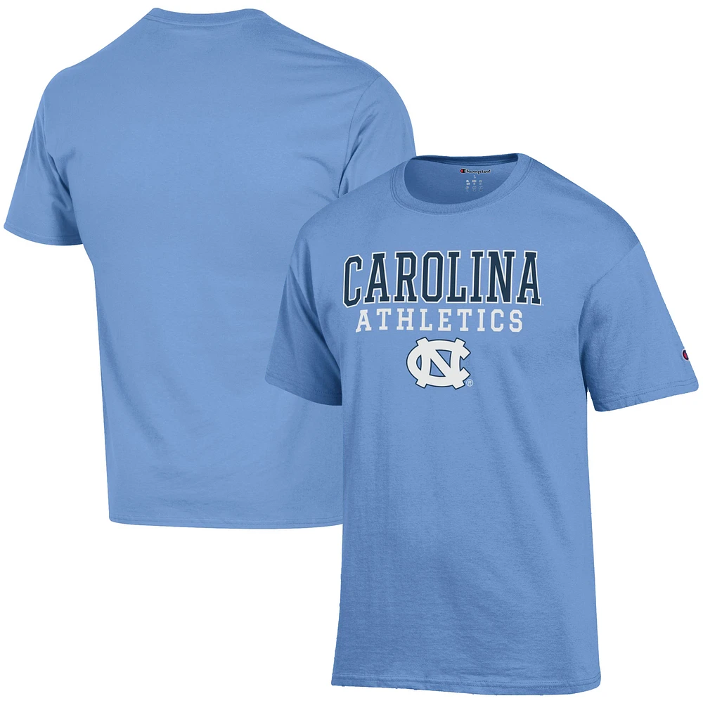 Men's Champion Carolina Blue North Tar Heels Athletics Logo Stack T-Shirt