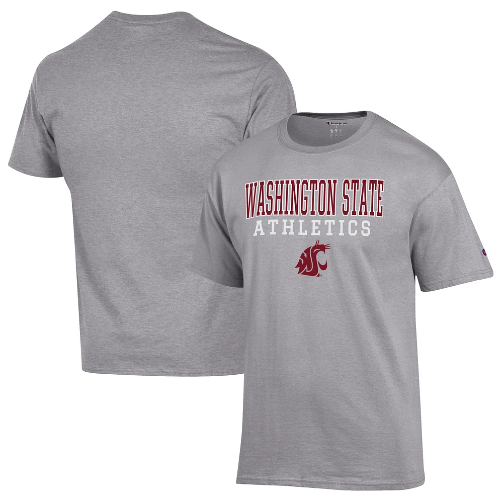 Men's Champion Gray Washington State Cougars Athletics Logo Stack T-Shirt