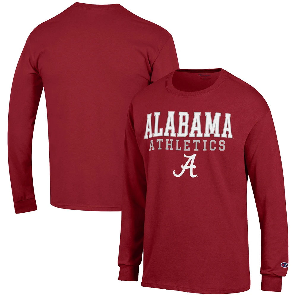 Men's Champion Crimson Alabama Tide Athletics Logo Stack Long Sleeve T-Shirt