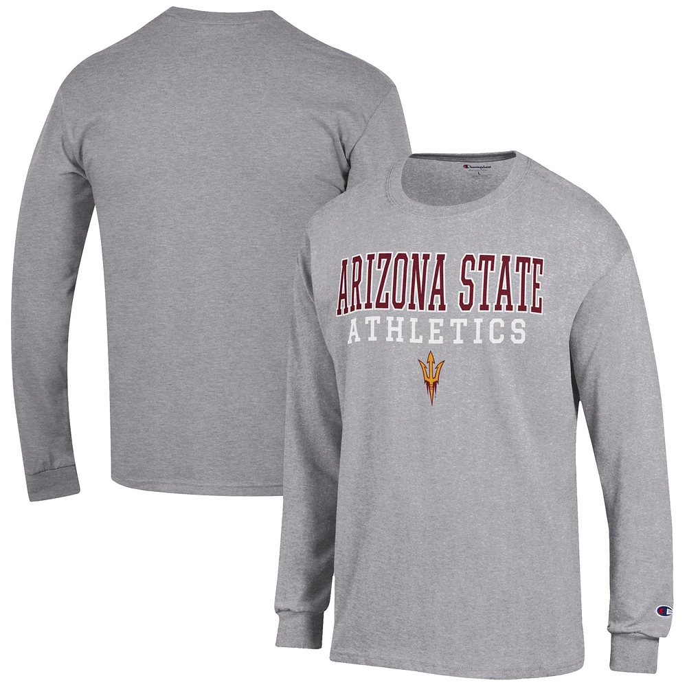 Men's Champion Gray Arizona State Sun Devils Athletics Logo Stack Long Sleeve T-Shirt