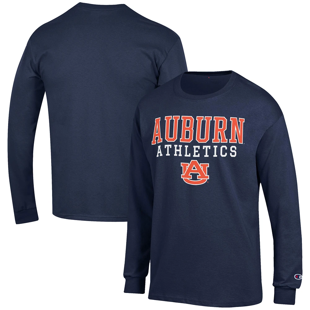 Men's Champion Navy Auburn Tigers Athletics Logo Stack Long Sleeve T-Shirt