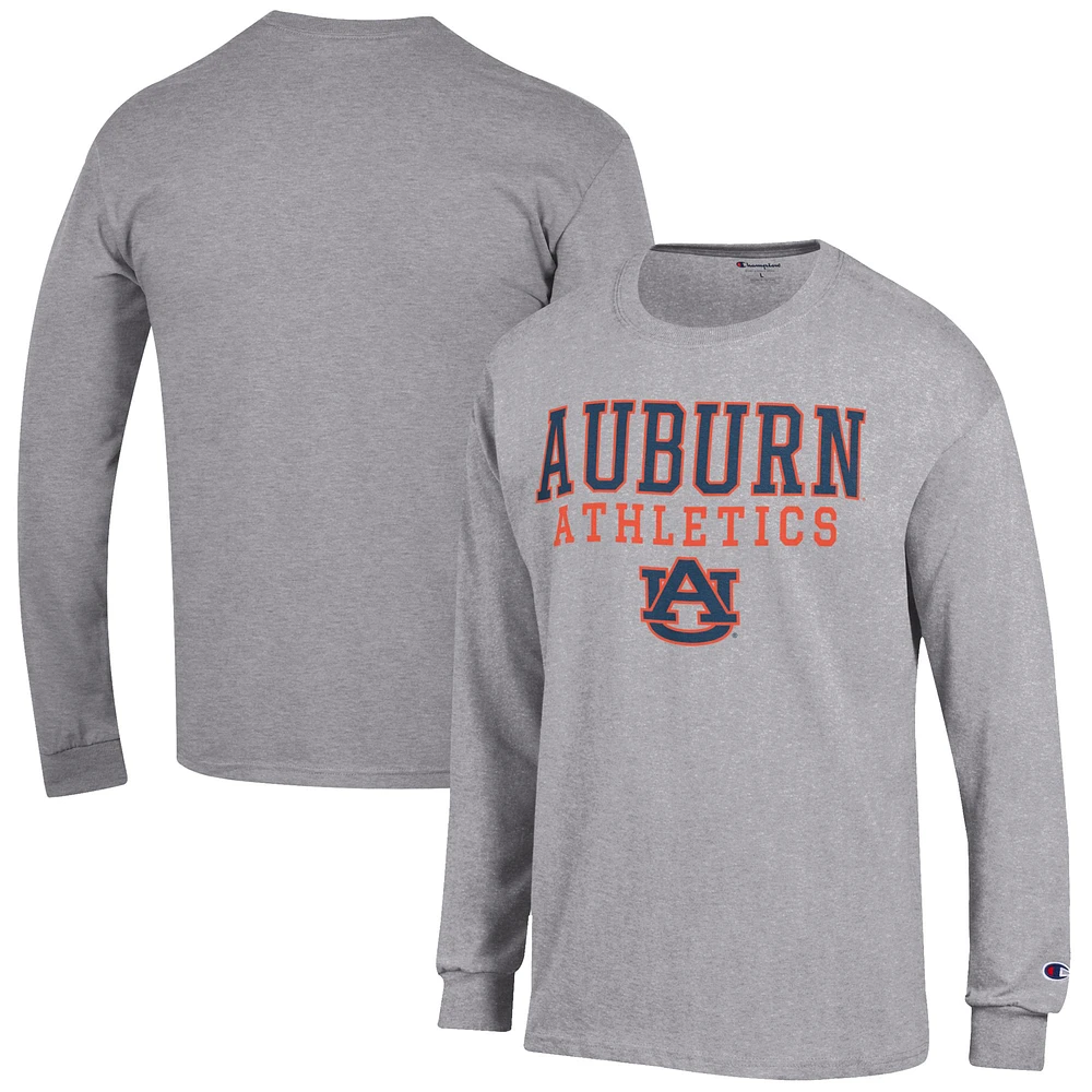 Men's Champion Gray Auburn Tigers Athletics Logo Stack Long Sleeve T-Shirt