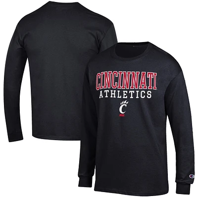 Men's Champion  Black Cincinnati Bearcats Athletics Logo Stack Long Sleeve T-Shirt