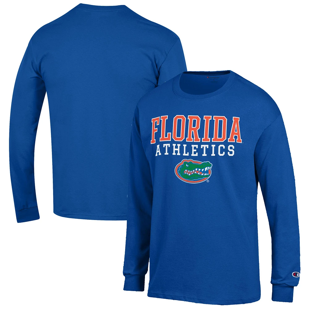 Men's Champion Royal Florida Gators Athletics Logo Stack Long Sleeve T-Shirt