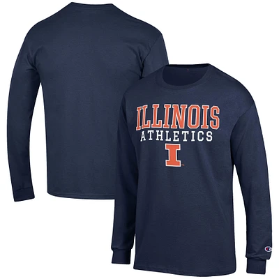 Men's Champion Navy Illinois Fighting Illini Athletics Logo Stack Long Sleeve T-Shirt