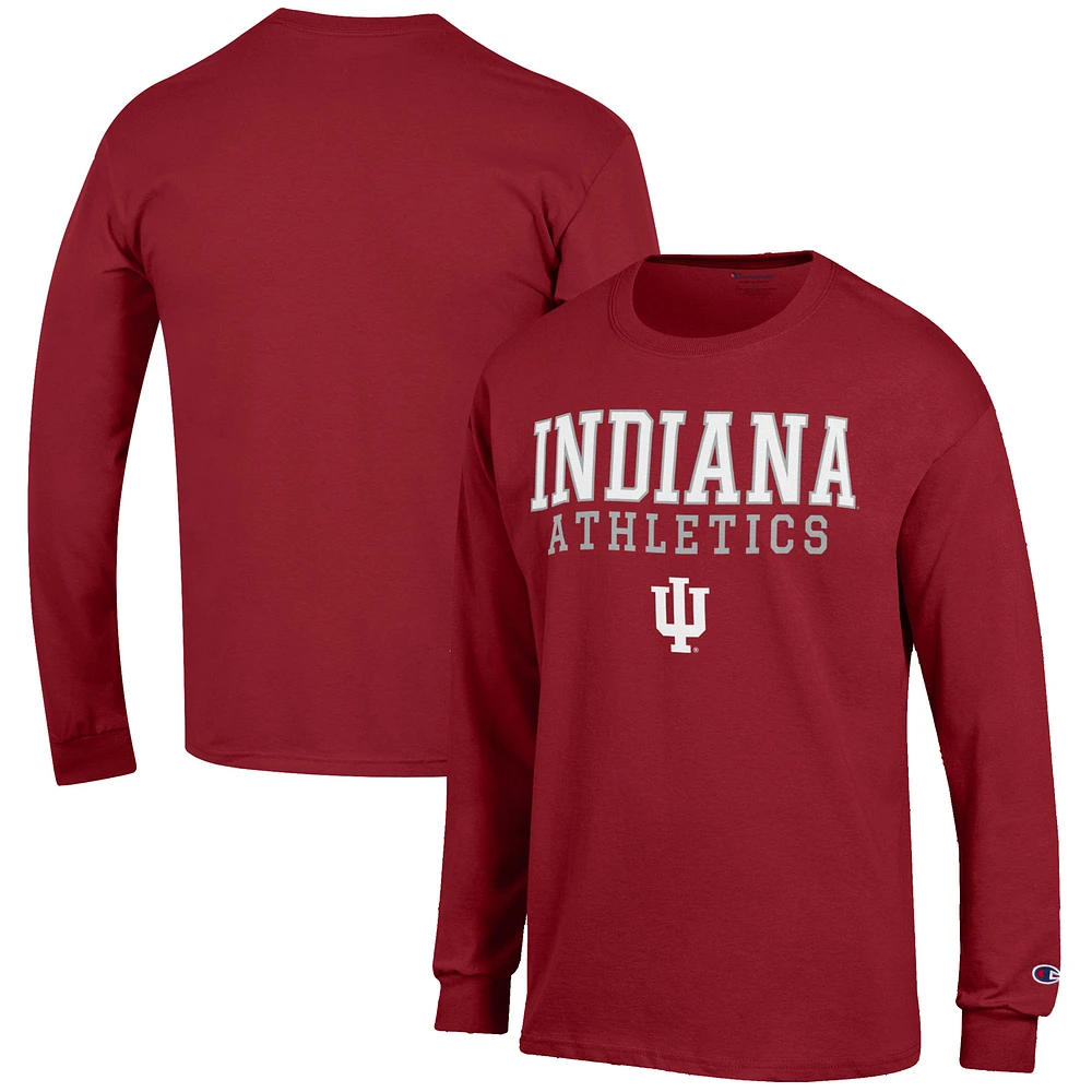 Men's Champion Crimson Indiana Hoosiers Athletics Logo Stack Long Sleeve T-Shirt