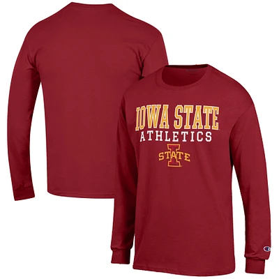 Men's Champion Cardinal Iowa State Cyclones Athletics Logo Stack Long Sleeve T-Shirt