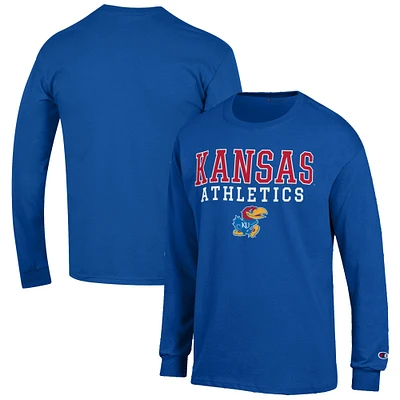 Men's Champion Royal Kansas Jayhawks Athletics Logo Stack Long Sleeve T-Shirt