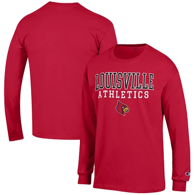 Men's Champion Louisville Cardinals Athletics Logo Stack Long Sleeve T-Shirt