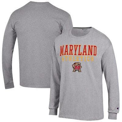 Men's Champion Gray Maryland Terrapins Athletics Logo Stack Long Sleeve T-Shirt