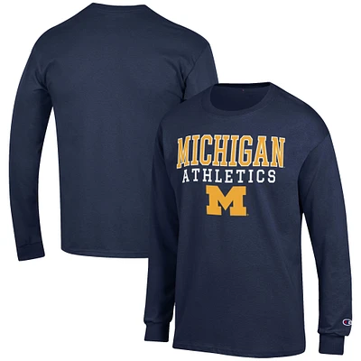 Men's Champion Navy Michigan Wolverines Athletics Logo Stack Long Sleeve T-Shirt