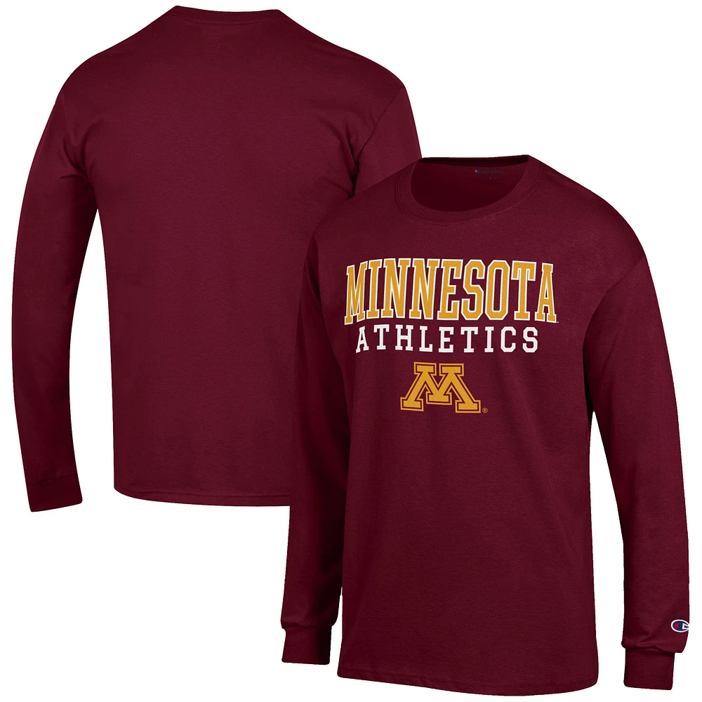 Men's Champion Maroon Minnesota Golden Gophers Athletics Logo Stack Long Sleeve T-Shirt