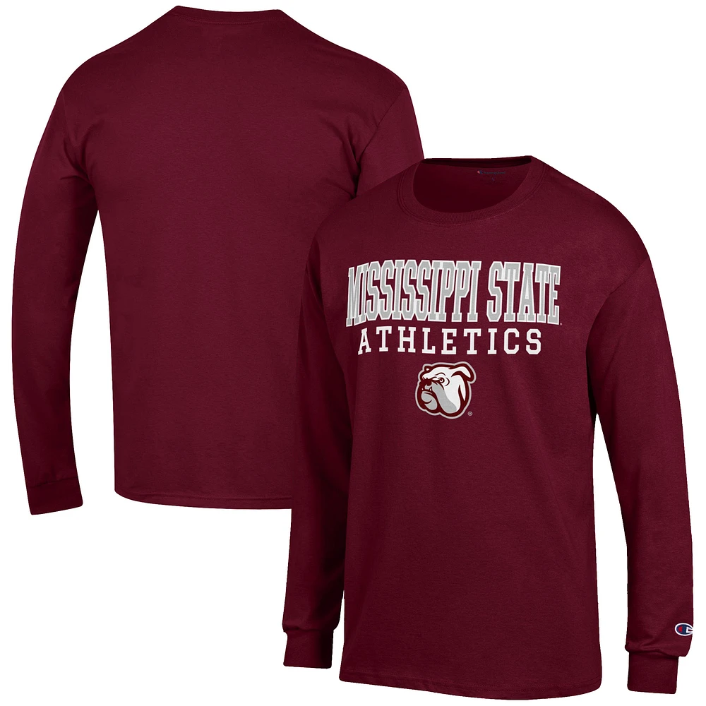 Men's Champion Maroon Mississippi State Bulldogs Athletics Logo Stack Long Sleeve T-Shirt