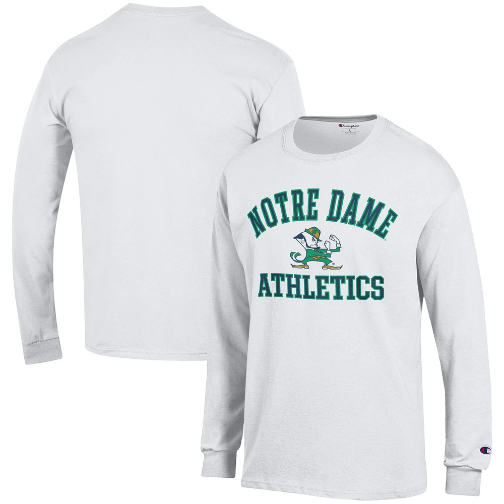 Men's Champion White Notre Dame Fighting Irish Athletics Logo Stack Long Sleeve T-Shirt