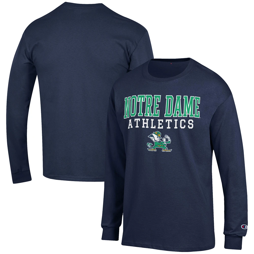 Men's Champion Navy Notre Dame Fighting Irish Athletics Logo Stack Long Sleeve T-Shirt