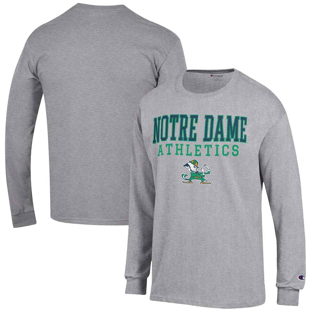 Men's Champion Gray Notre Dame Fighting Irish Athletics Logo Stack Long Sleeve T-Shirt