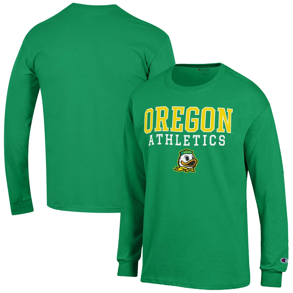 Men's Champion Green Oregon Ducks Athletics Logo Stack Long Sleeve T-Shirt
