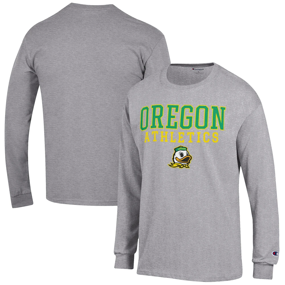 Men's Champion Gray Oregon Ducks Athletics Logo Stack Long Sleeve T-Shirt