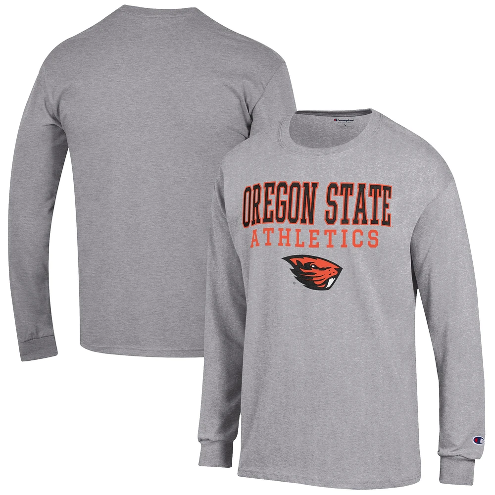 Men's Champion Gray Oregon State Beavers Athletics Logo Stack Long Sleeve T-Shirt