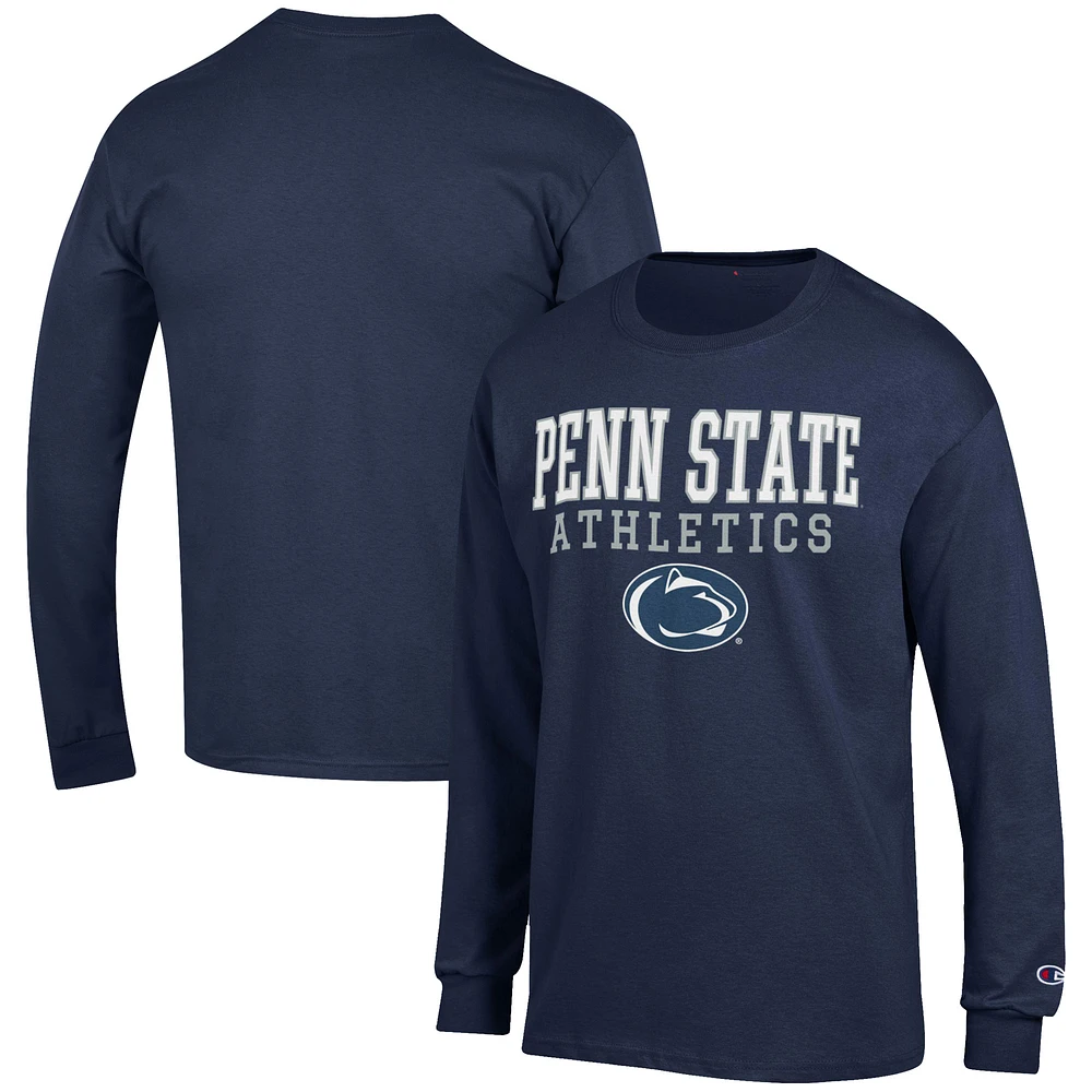 Men's Champion Navy Penn State Nittany Lions Athletics Logo Stack Long Sleeve T-Shirt