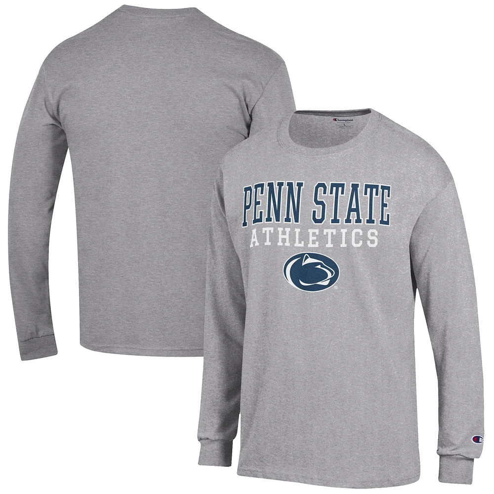 Men's Champion Gray Penn State Nittany Lions Athletics Logo Stack Long Sleeve T-Shirt
