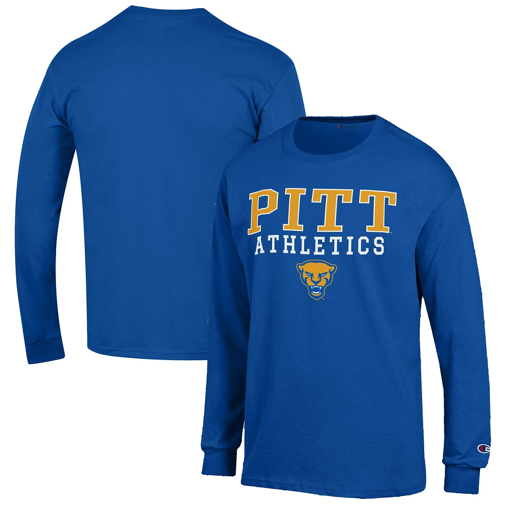 Men's Champion Royal Pitt Panthers Athletics Logo Stack Long Sleeve T-Shirt