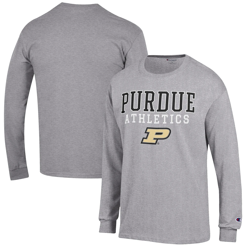 Men's Champion Gray Purdue Boilermakers Athletics Logo Stack Long Sleeve T-Shirt