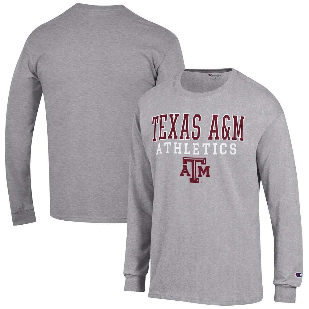 Men's Champion Gray Texas A&M Aggies Athletics Logo Stack Long Sleeve T-Shirt
