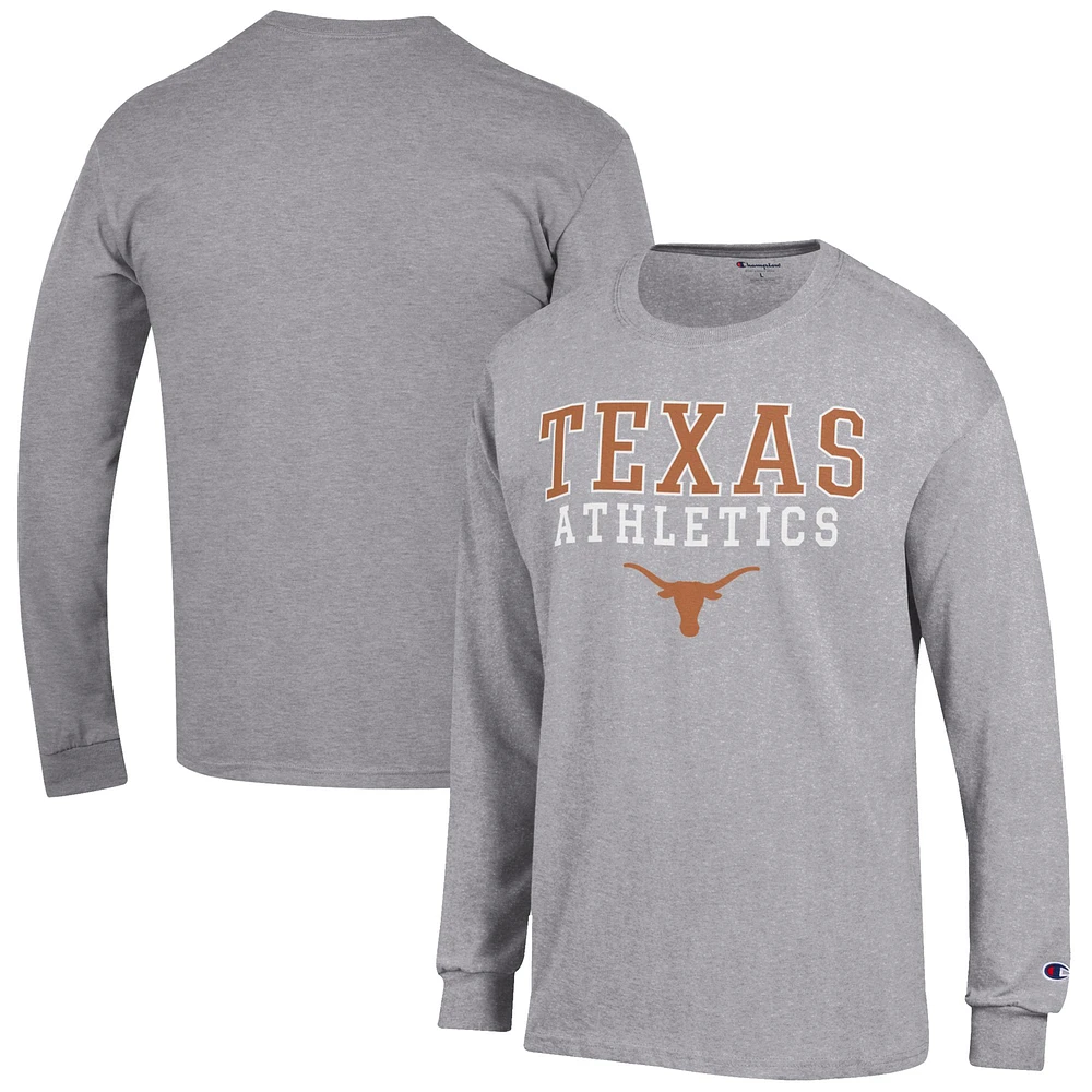 Men's Champion Gray Texas Longhorns Athletics Logo Stack Long Sleeve T-Shirt