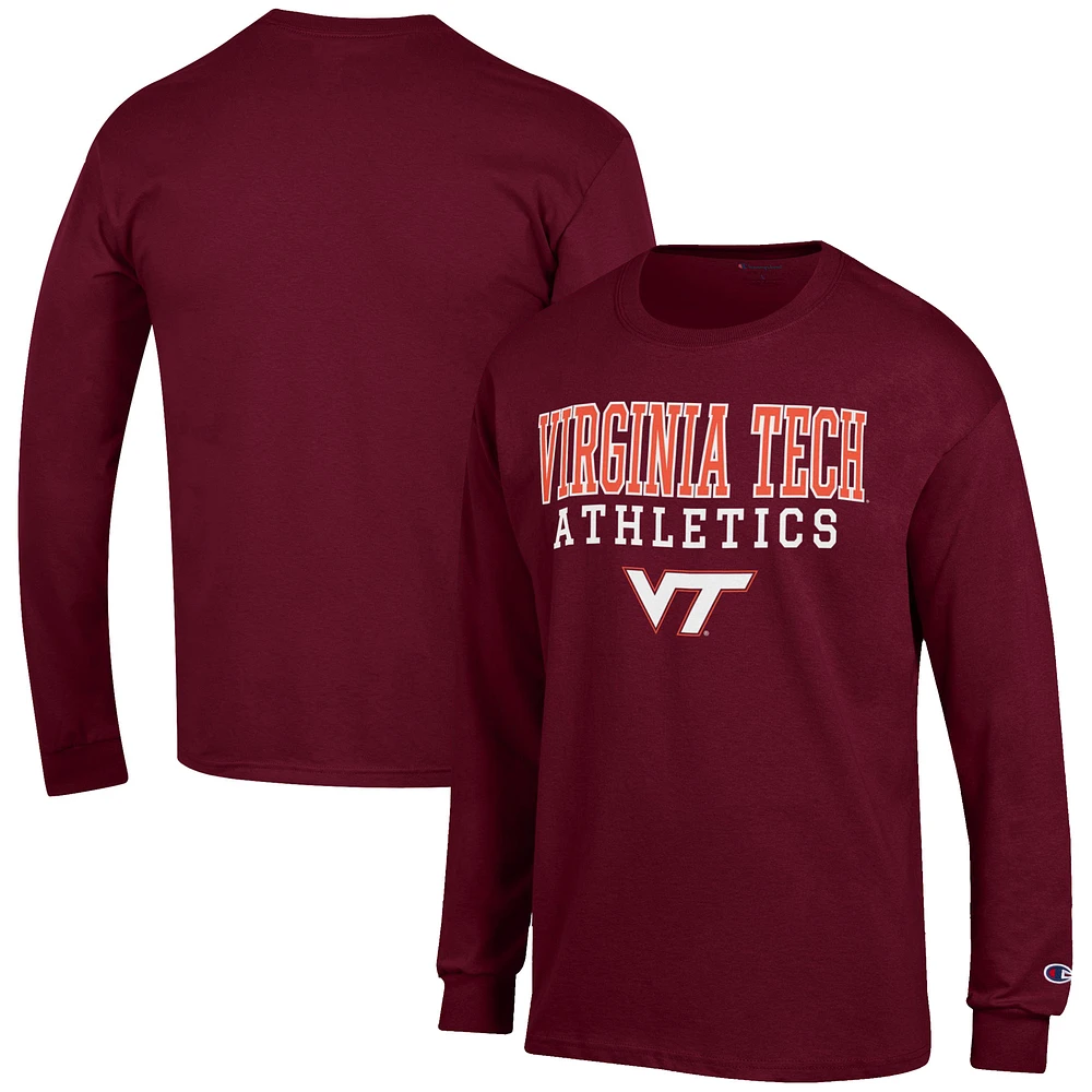 Men's Champion Maroon Virginia Tech Hokies Athletics Logo Stack Long Sleeve T-Shirt