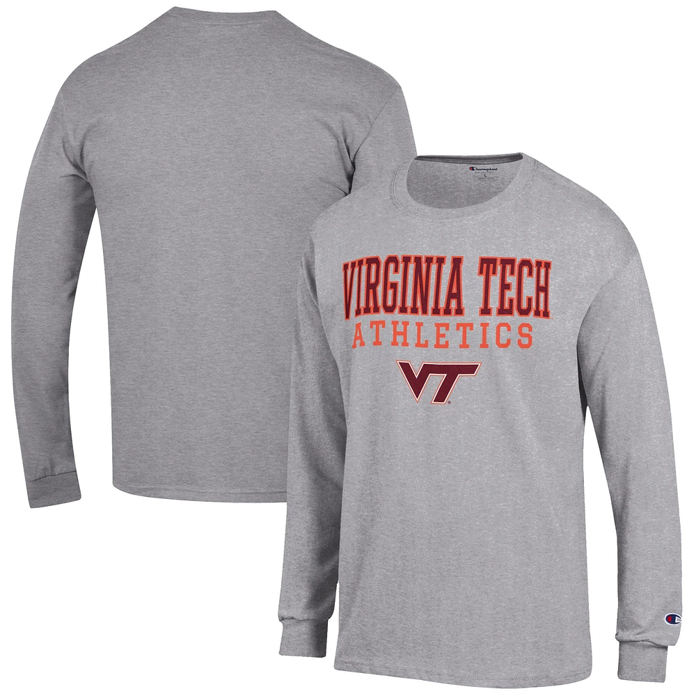 Men's Champion Gray Virginia Tech Hokies Athletics Logo Stack Long Sleeve T-Shirt