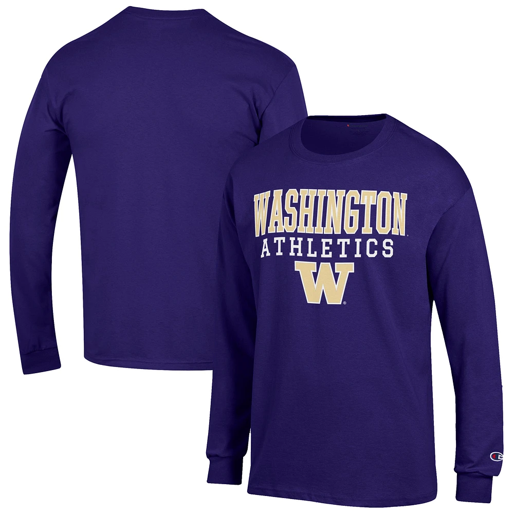 Men's Champion Purple Washington Huskies Athletics Logo Stack Long Sleeve T-Shirt