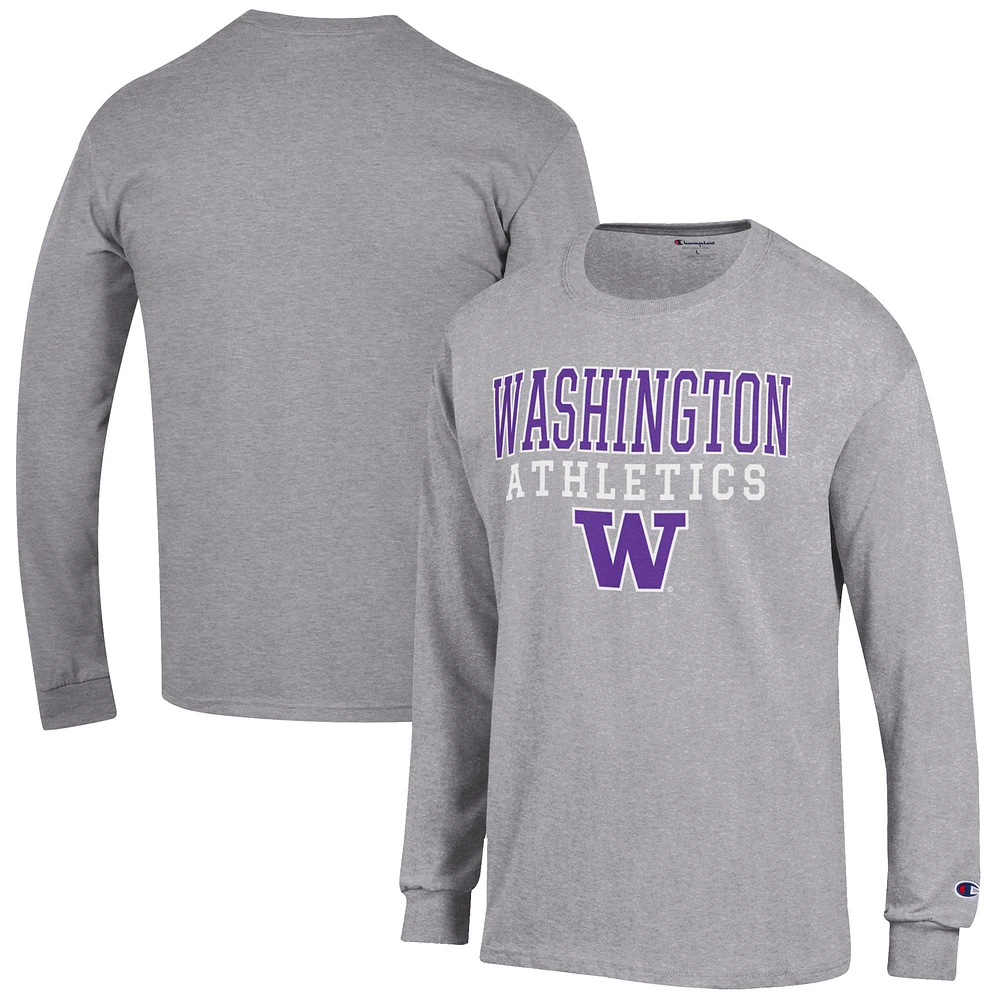 Men's Champion Gray Washington Huskies Athletics Logo Stack Long Sleeve T-Shirt