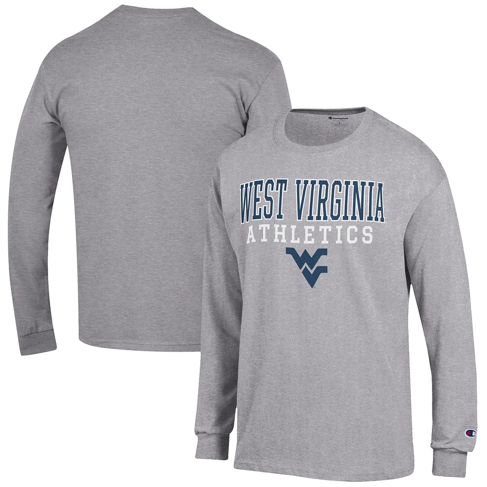 Men's Champion Gray West Virginia Mountaineers Athletics Logo Stack Long Sleeve T-Shirt