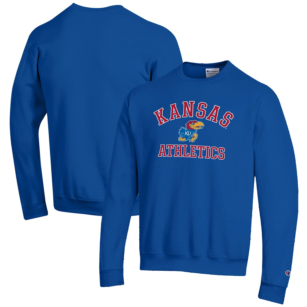 Men's Champion Royal Kansas Jayhawks Athletics Logo Pullover Sweatshirt
