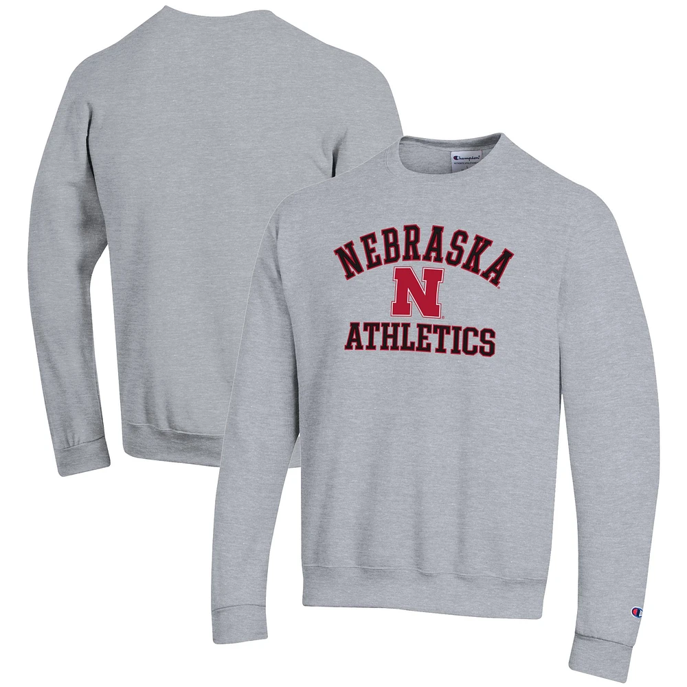 Men's Champion Gray Nebraska Huskers Athletics Logo Pullover Sweatshirt