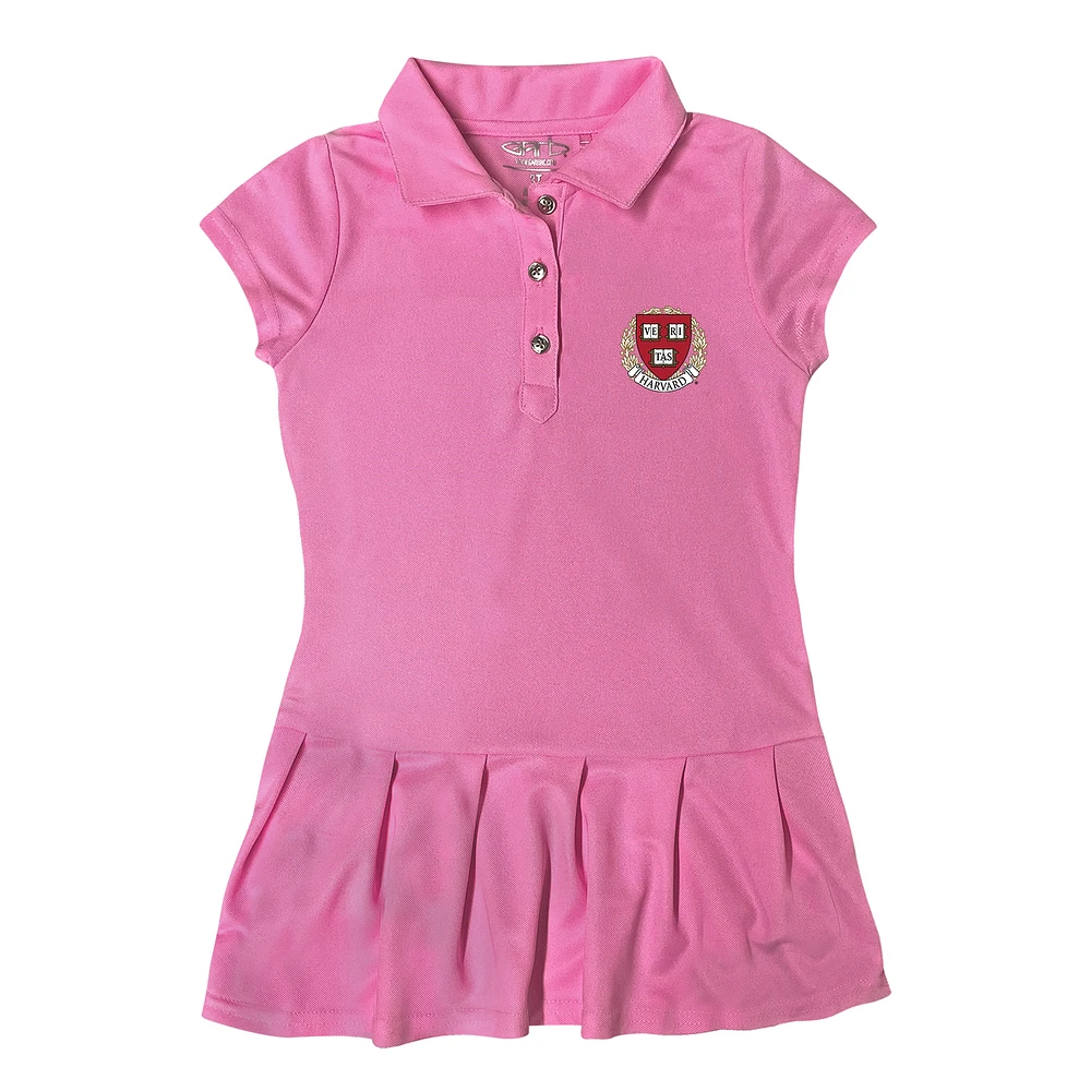Girls Toddler Garb Pink Harvard Crimson Caroline Cap Sleeve Polo Dress