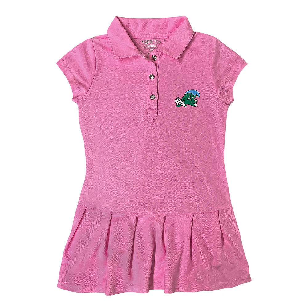 Girls Toddler Garb Pink Tulane Green Wave Caroline Cap Sleeve Polo Dress