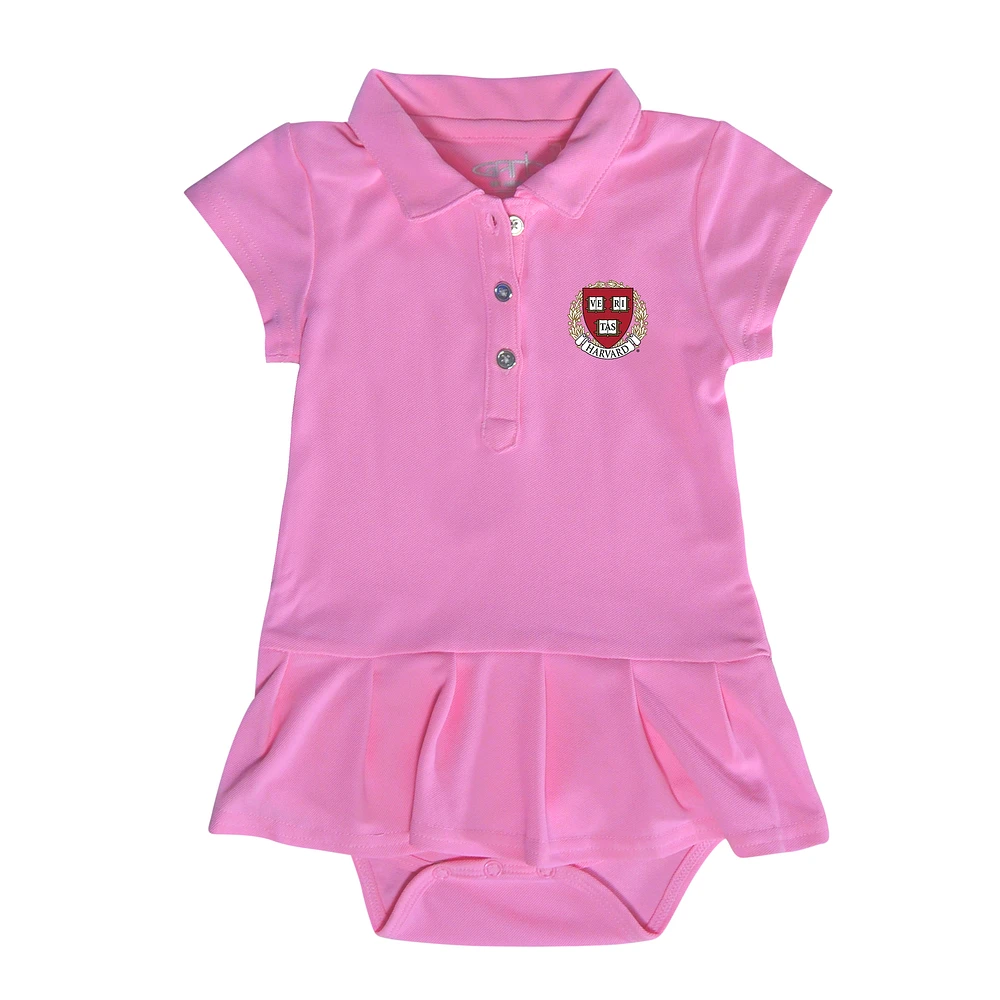 Girls Infant Garb Pink Harvard Crimson Caroline Cap Sleeve Polo Dress