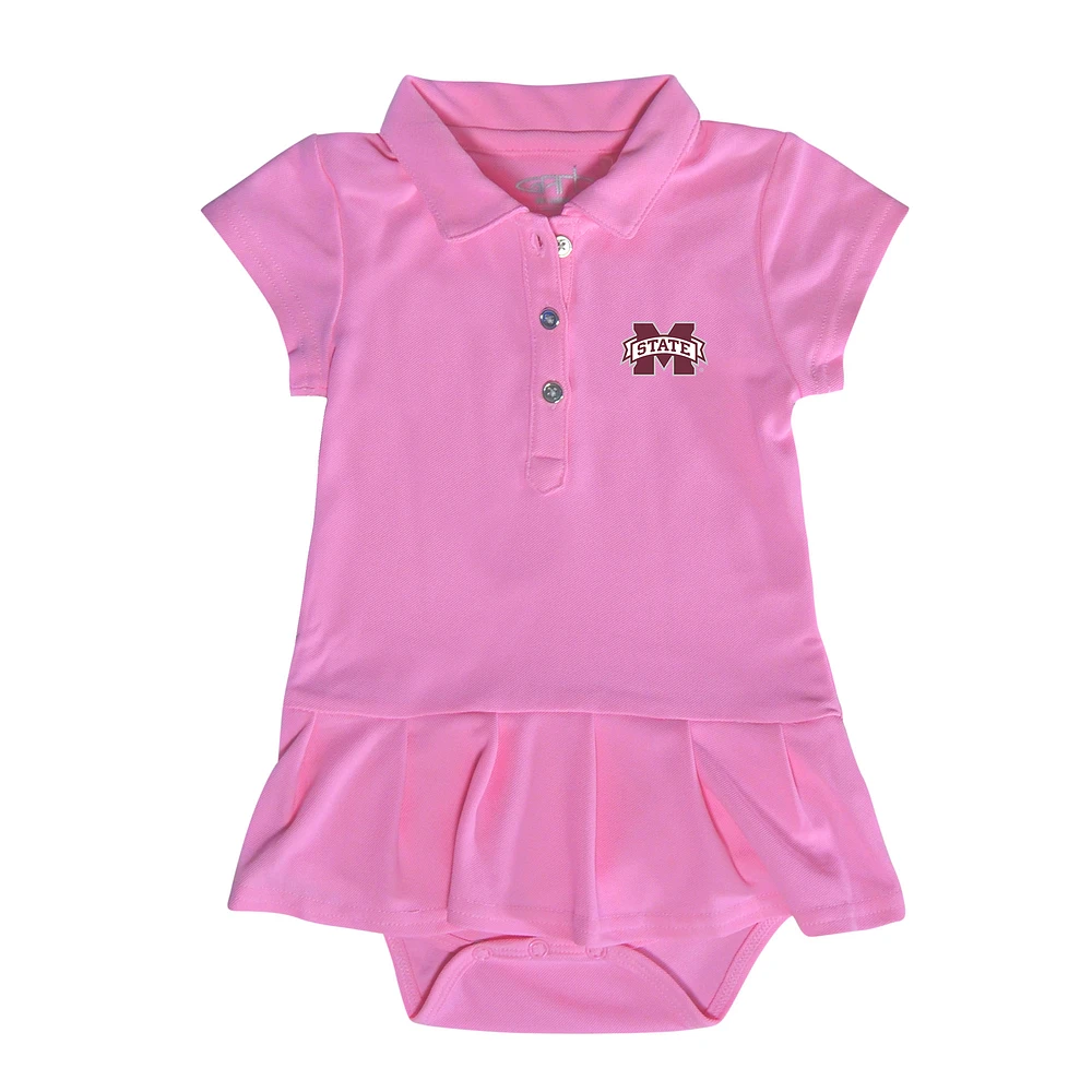 Girls Infant Garb Pink Mississippi State Bulldogs Caroline Cap Sleeve Polo Dress