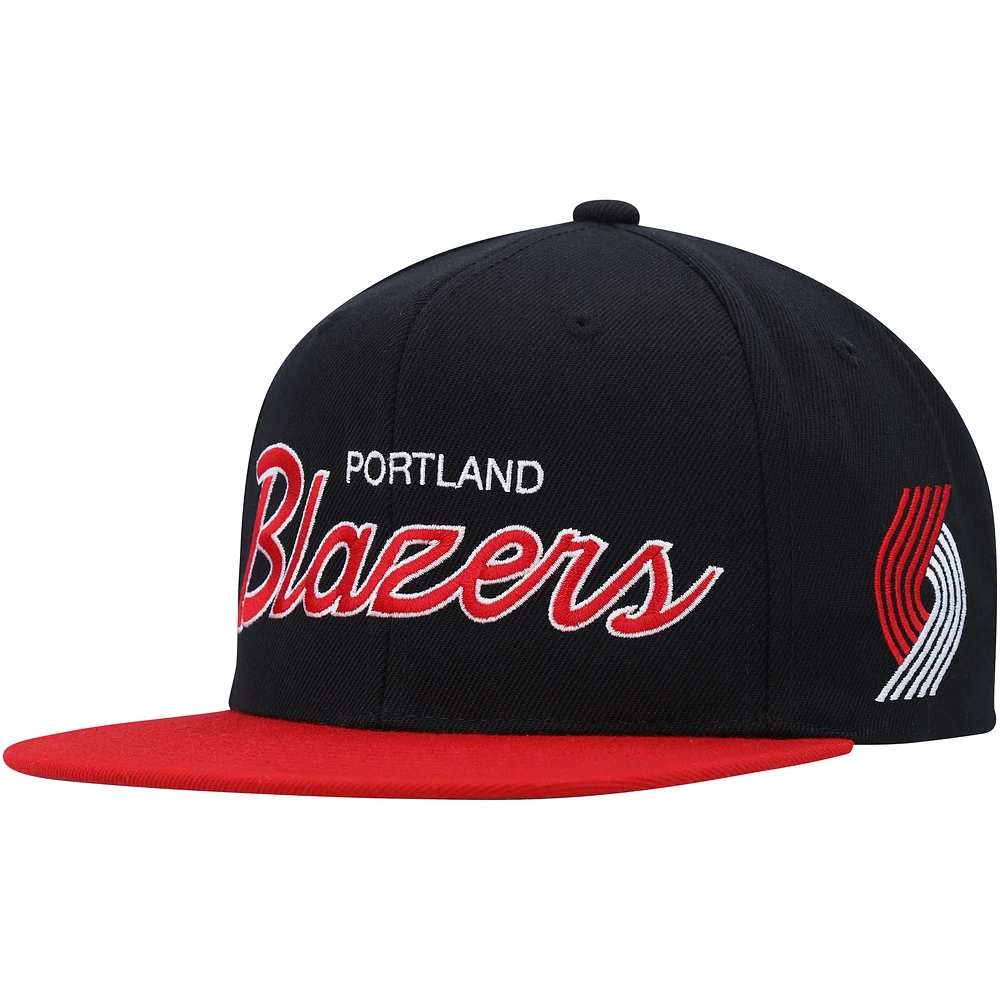 Men's Mitchell & Ness Black Portland Trail Blazers Hardwood Classics MVP Team Script 2.0 Snapback Hat