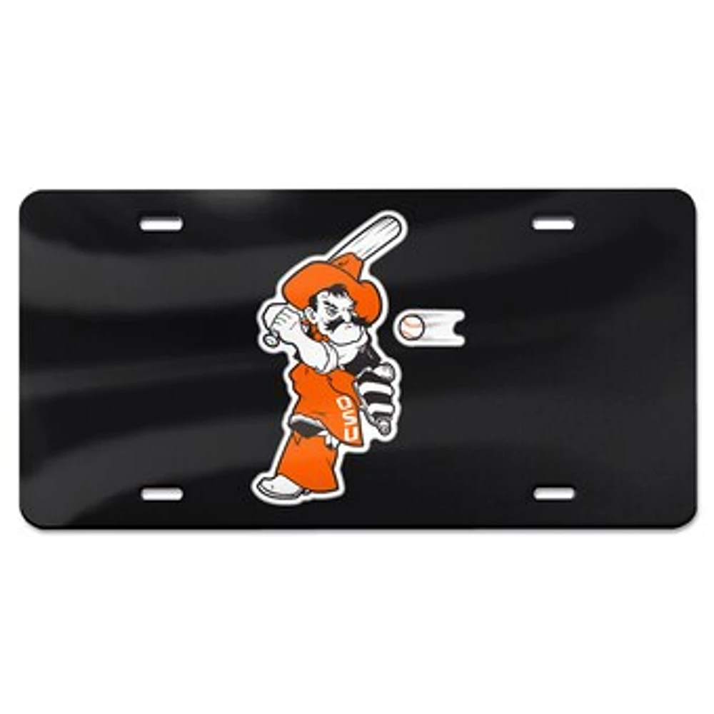 WinCraft Black Oklahoma State Cowboys Baseball Pete Swing Laser Cut Acrylic License Plate