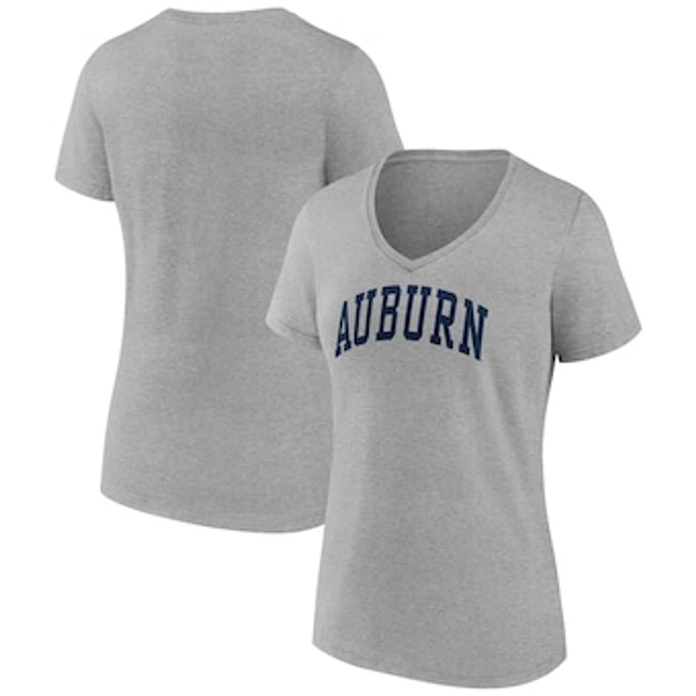 Women's Fanatics Heather Gray Auburn Tigers Basic Arch V-Neck T-Shirt